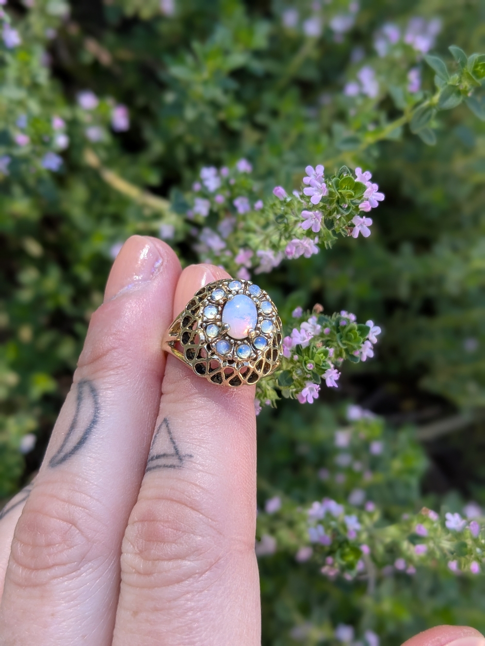 Opalite Cluster Gold Ring - 1970s Vintage - Picture 4 of 4